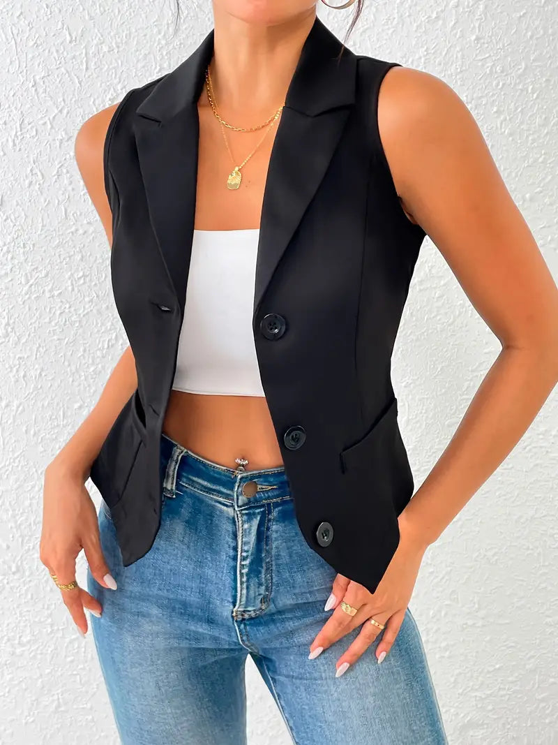 Vest Top - Enkelborstig - Mouwloos - Zwart Vest - Damesvest-Boutique Moda