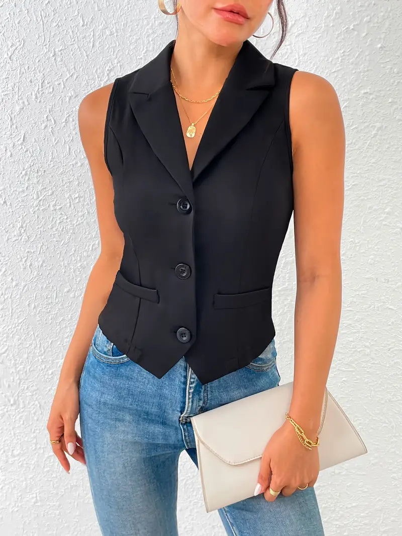 Vest Top - Enkelborstig - Mouwloos - Zwart Vest - Damesvest-Boutique Moda