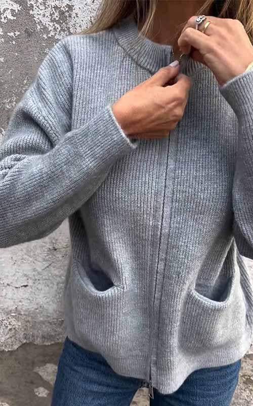 Vest met rits - Warm - Zakken - Gebreid vest - Dameskleding-Boutique Moda
