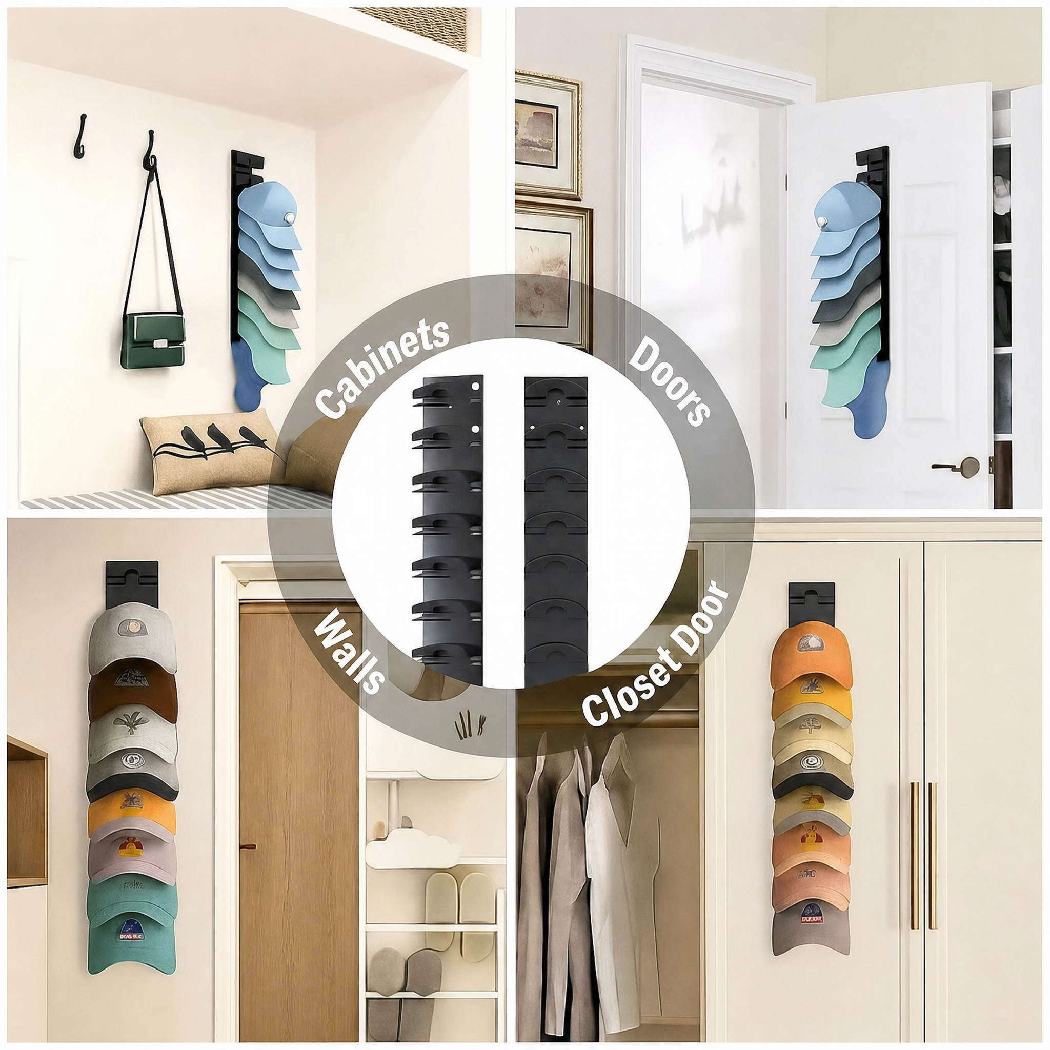 Wandgemonteerd Pettenrek | Petten-Organizer voor 10 Caps | Stijlvolle Wandopberger-Boutique Moda