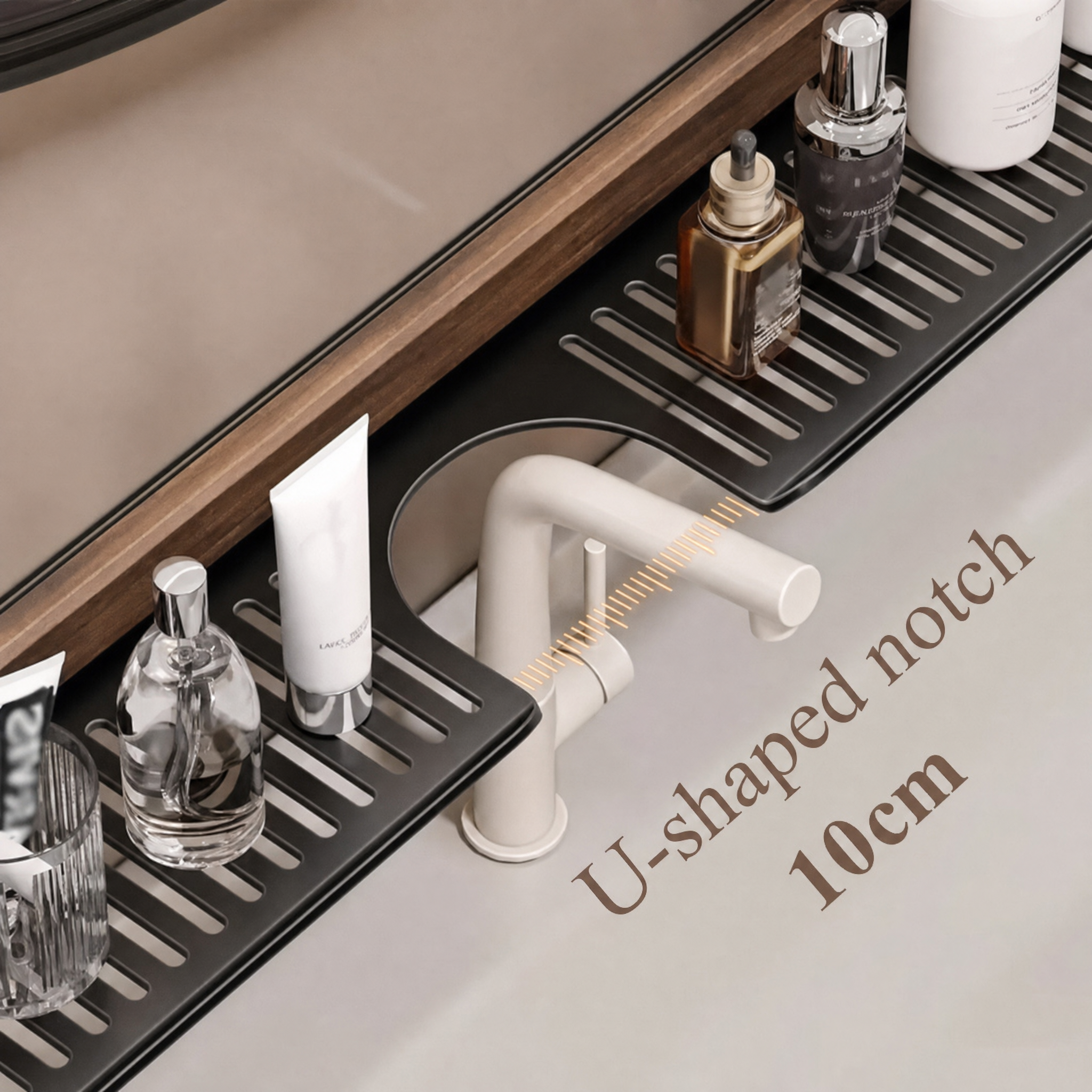 Wandschap Walnoothout | Zonder Boren | Uitschuifbaar 40-50 cm | Badkamer & Keuken Organizer-Boutique Moda