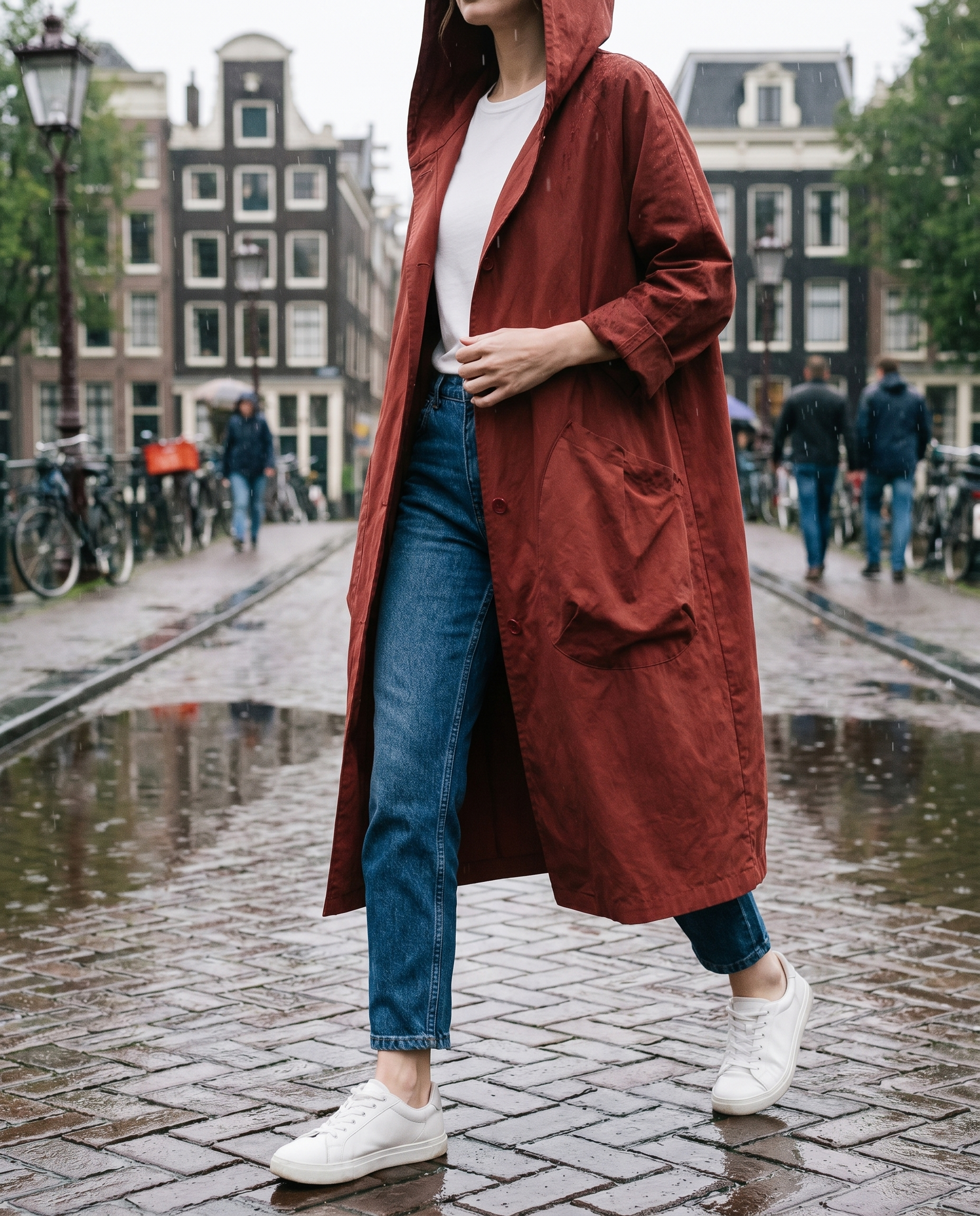 Waterdichte Jas - Lange oversized regenjas met capuchon voor dames-Boutique Moda