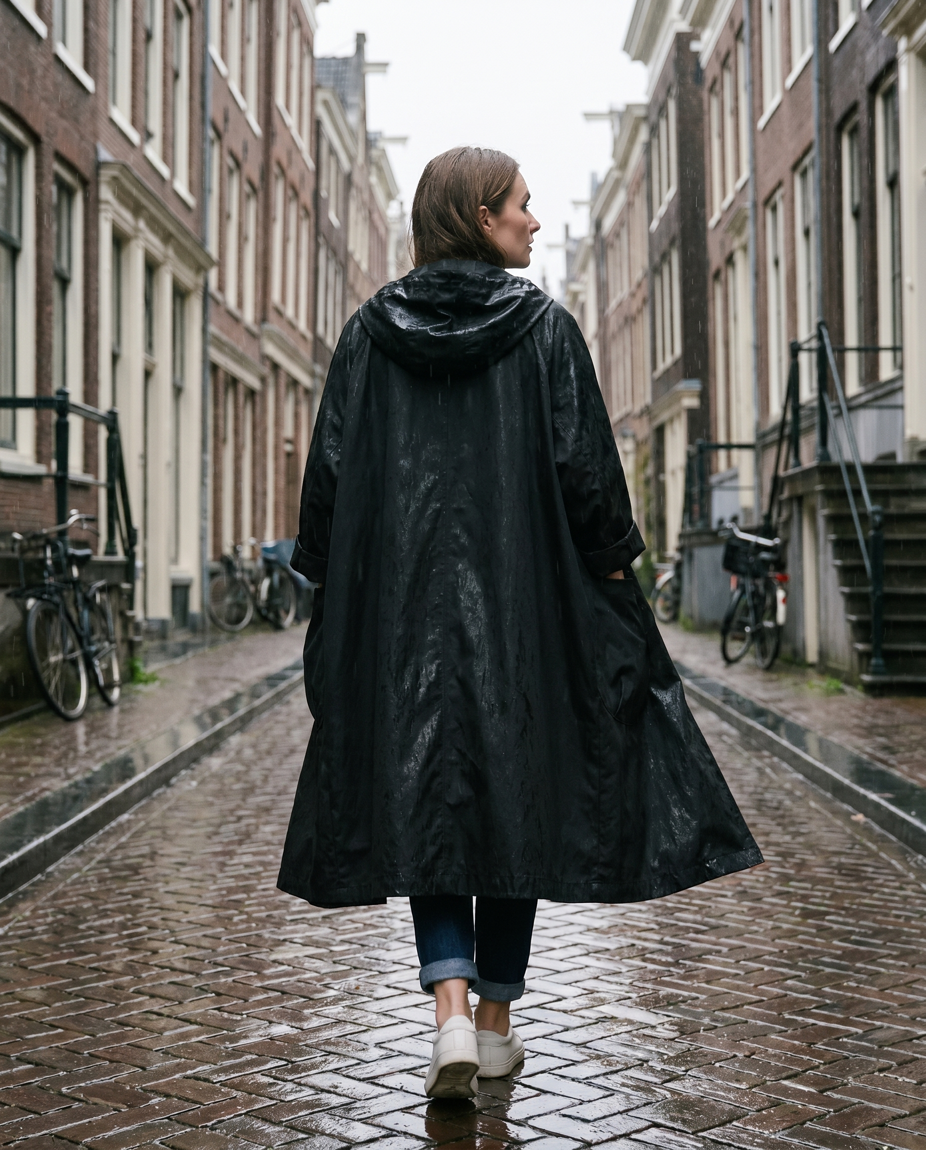 Waterdichte Jas - Lange oversized regenjas met capuchon voor dames-Boutique Moda
