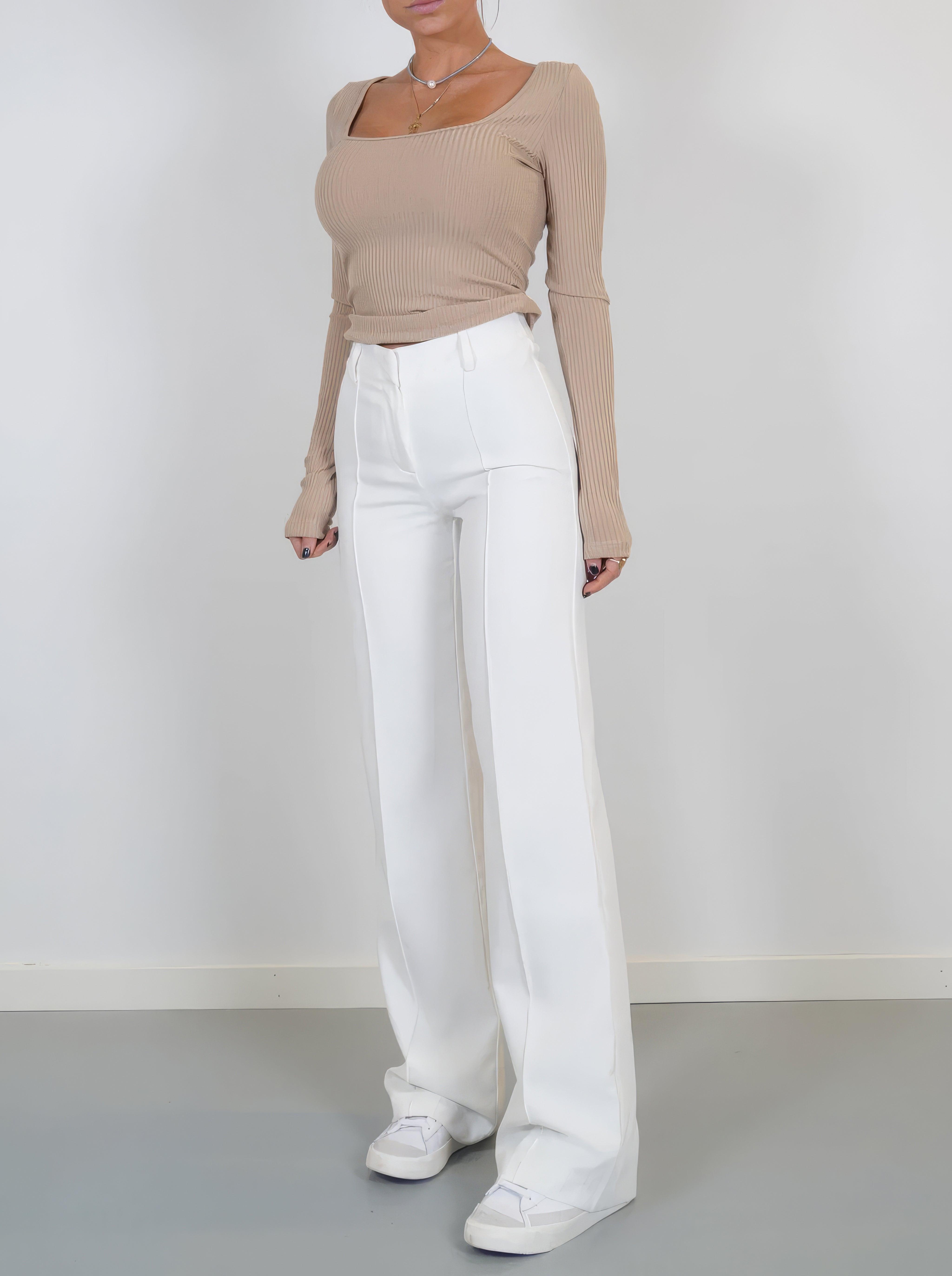 Wijde broeken | Uitlopend | Naad aan de voorkant | Broek met hoge taille | Damesbroeken-Boutique Moda