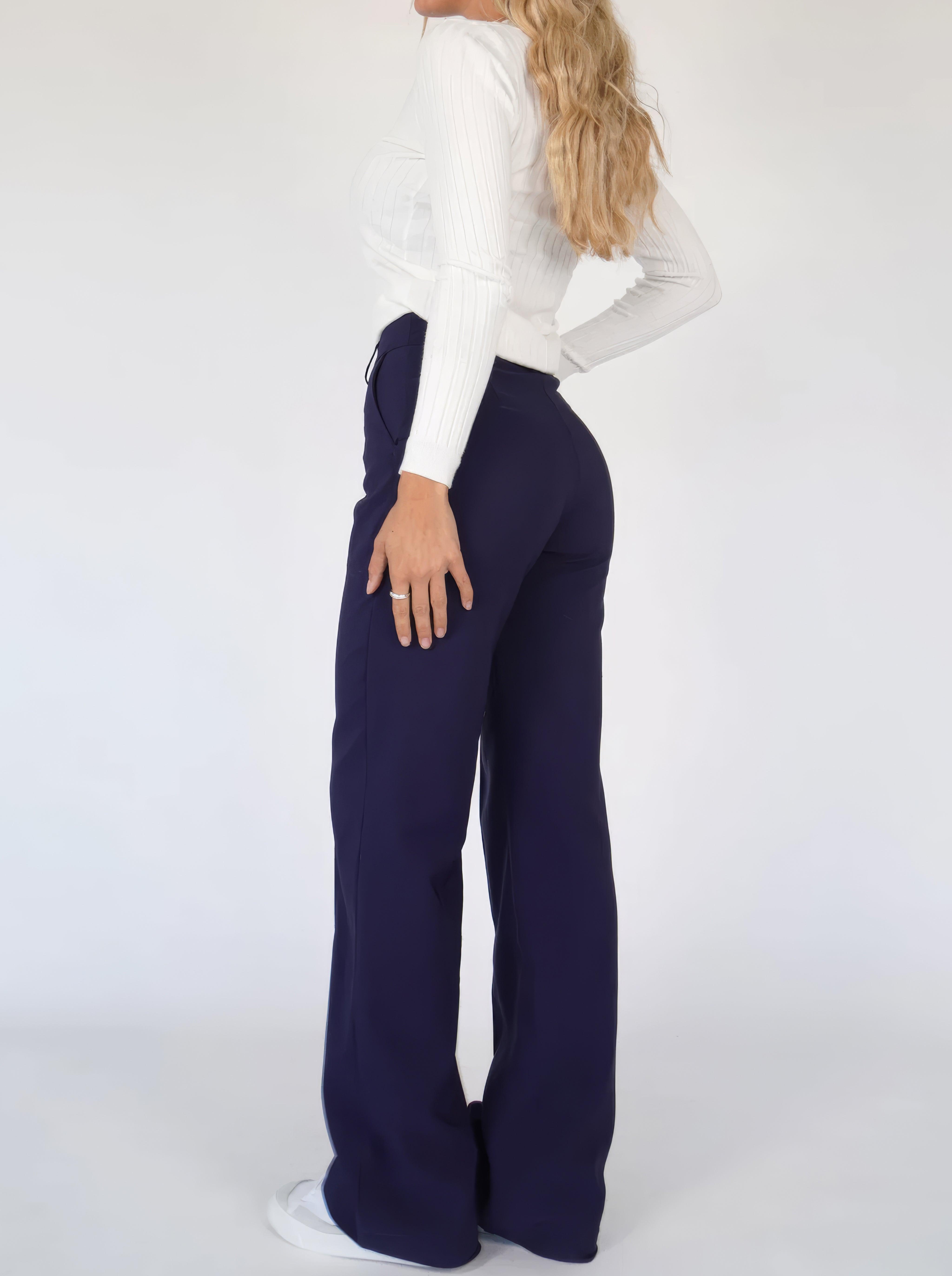 Wijde broeken | Uitlopend | Naad aan de voorkant | Broek met hoge taille | Damesbroeken-Boutique Moda