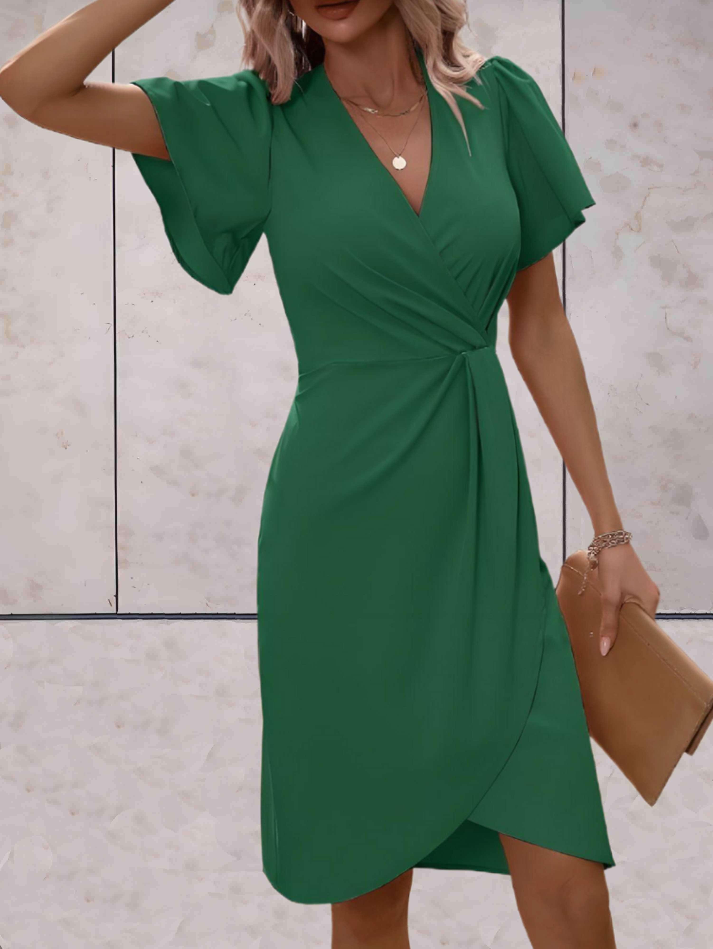Wikkeljurk - Elegante V-hals vlindermouw jurk knielengte-Boutique Moda