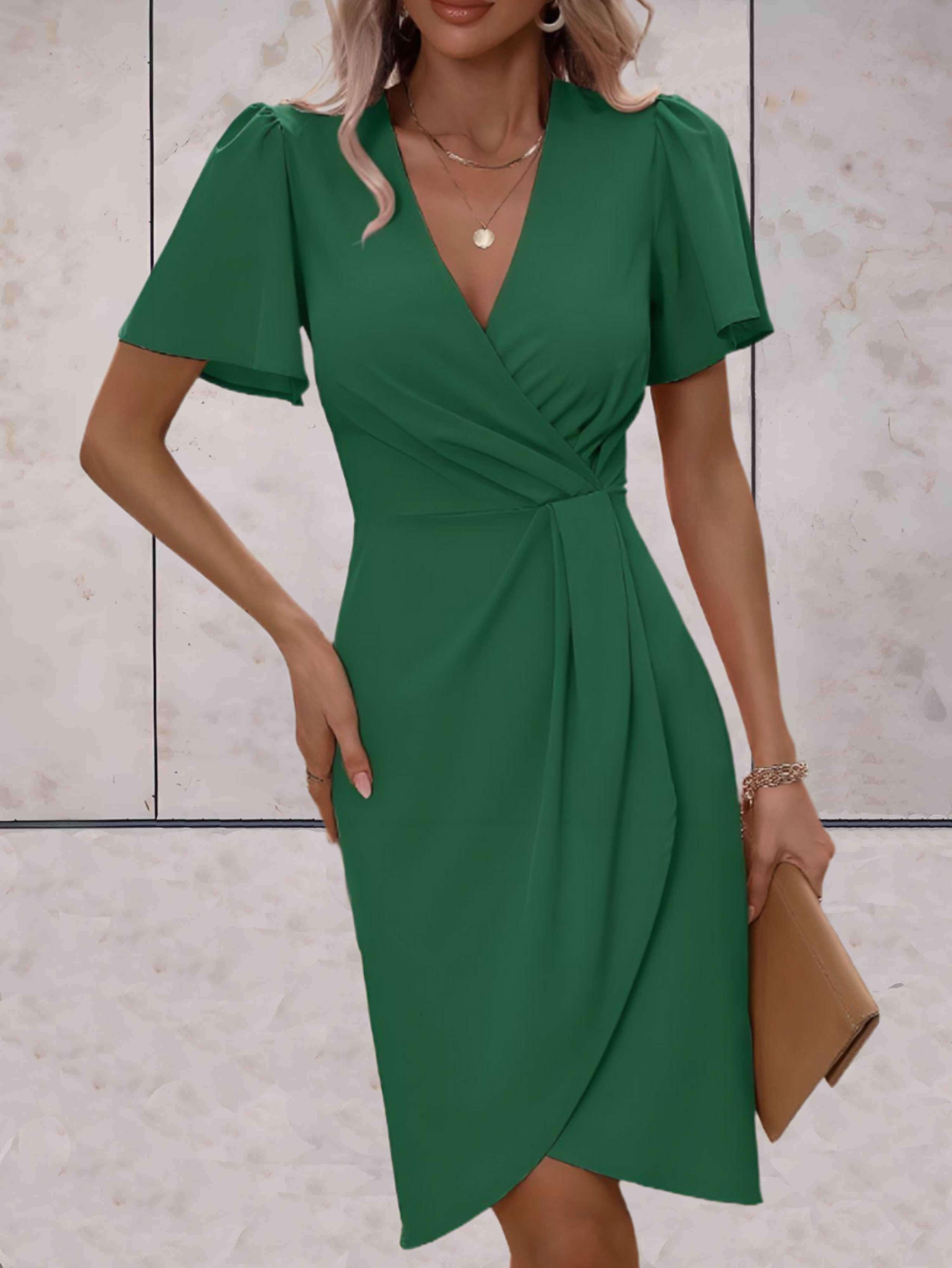 Wikkeljurk - Elegante V-hals vlindermouw jurk knielengte-Boutique Moda