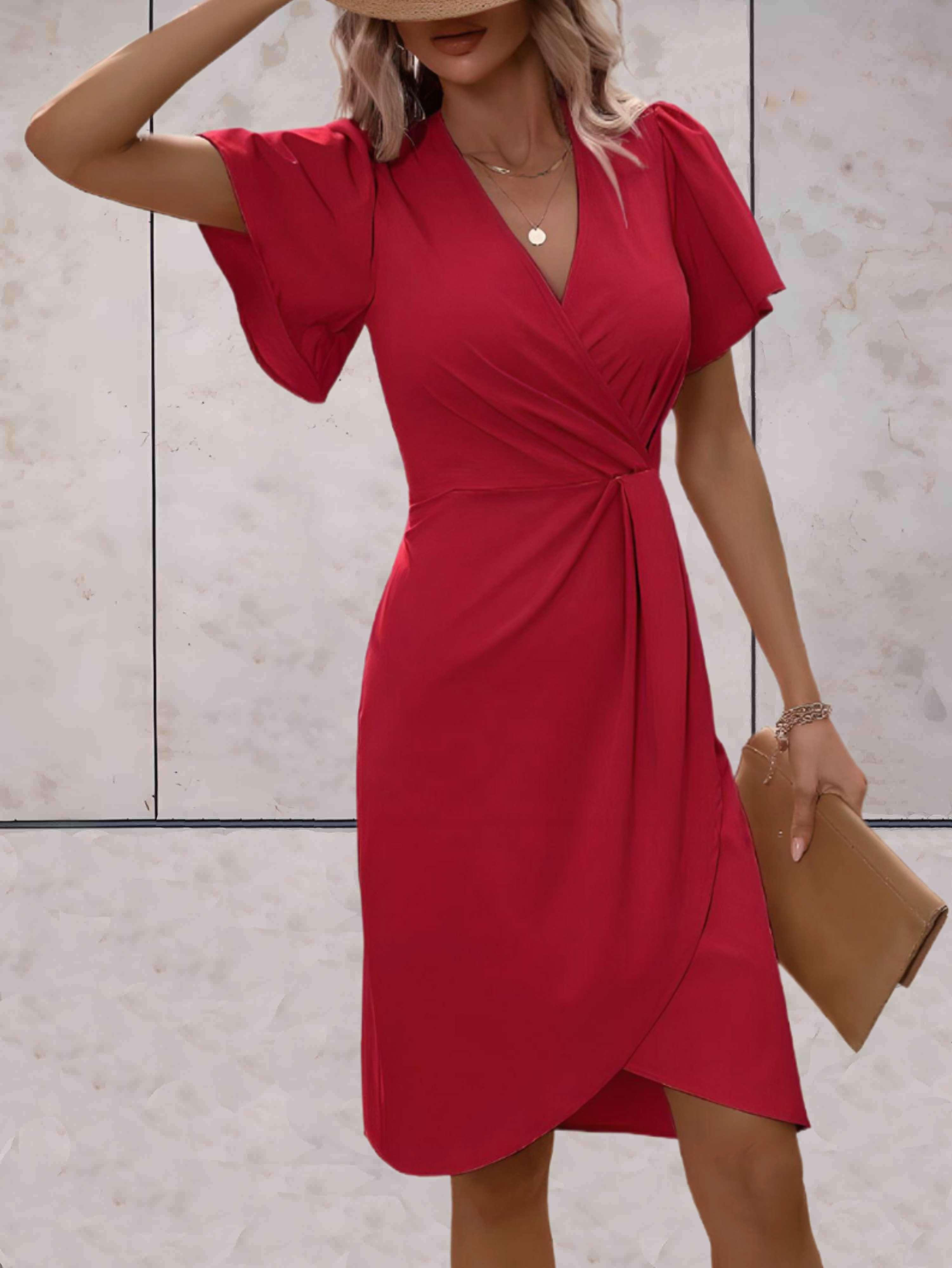 Wikkeljurk - Elegante V-hals vlindermouw jurk knielengte-Boutique Moda