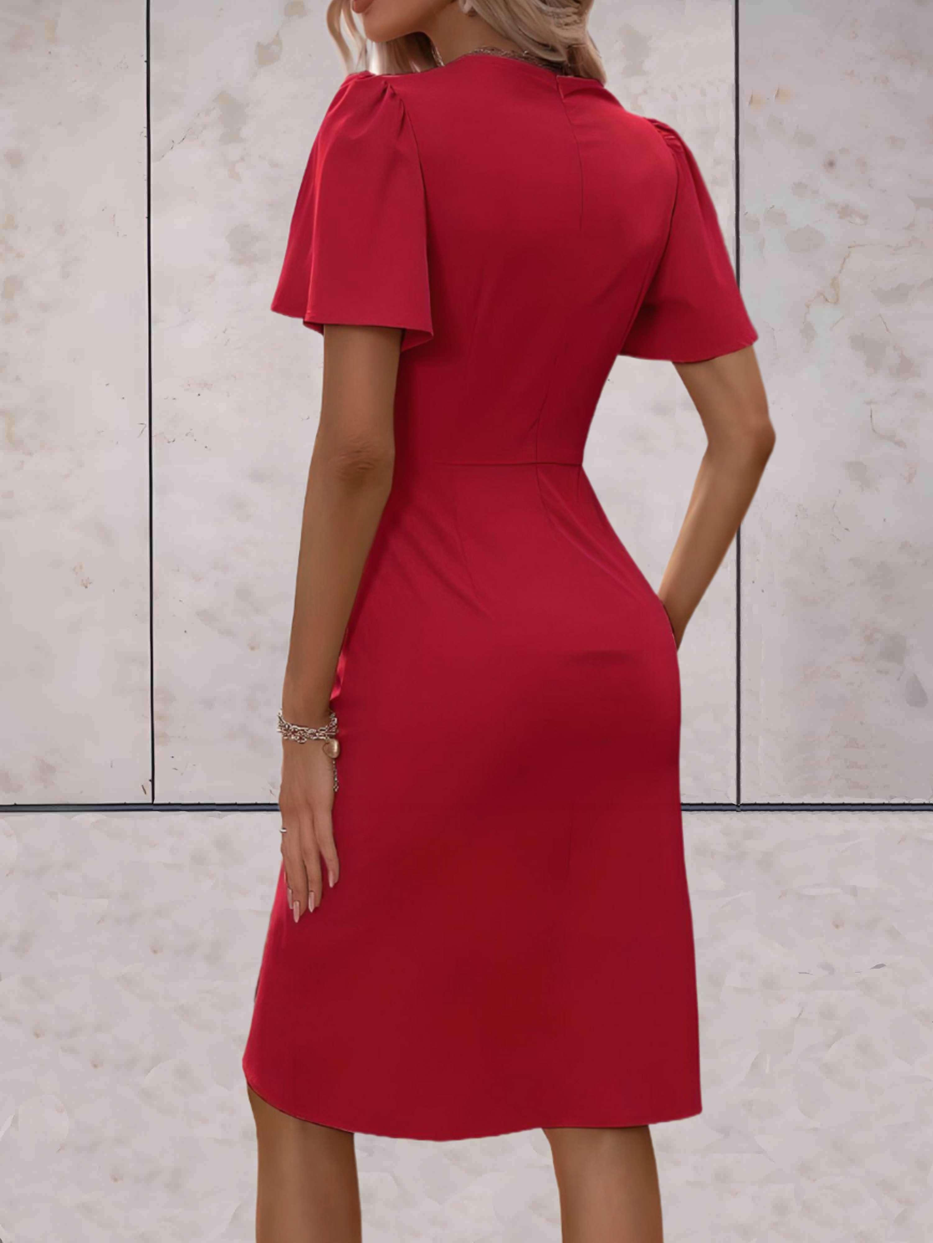 Wikkeljurk - Elegante V-hals vlindermouw jurk knielengte-Boutique Moda