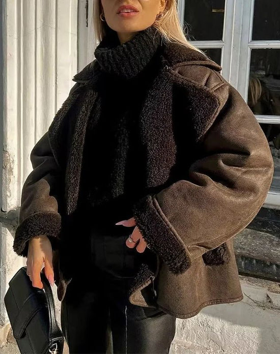 Winter Leren Jas | Teddy Gevoerd | Oversized | Fleece Leren Jas | Vrouwen Leren Jas-Boutique Moda