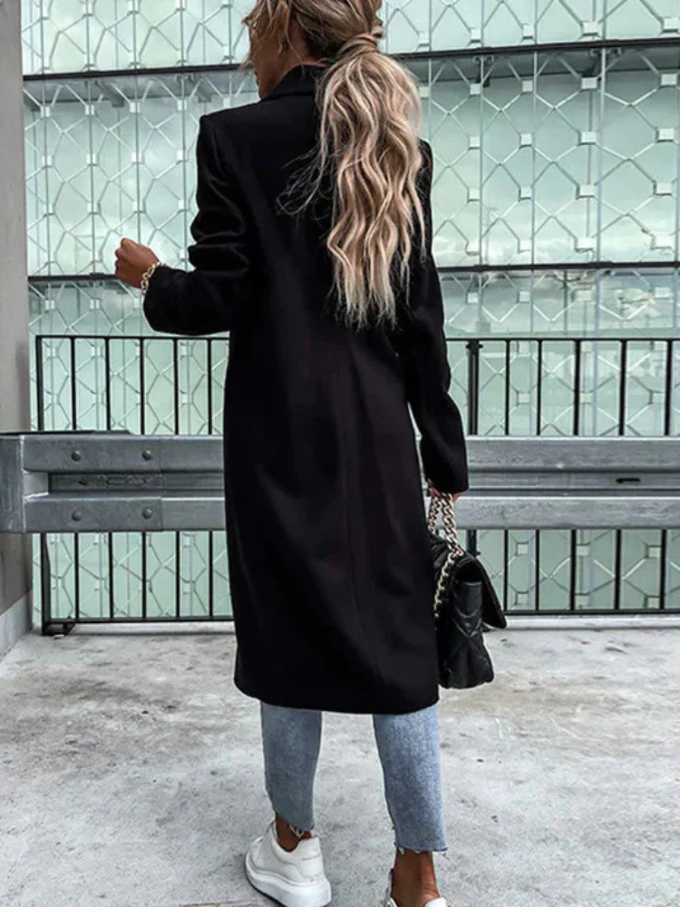 Winter-Trenchcoat | V-Ausschnitt | Zweireiher | Woll-Trenchcoat | Damenmäntel-Boutique Moda