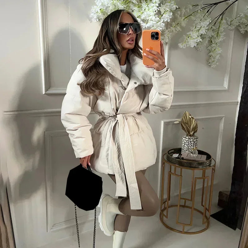 Winterjas | Gewatteerd | Riem | Pufferjas | Damesoverjas-Boutique Moda