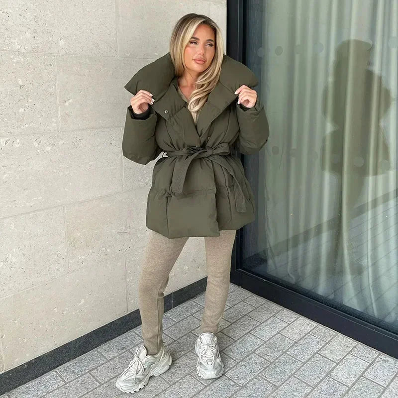 Winterjas | Gewatteerd | Riem | Pufferjas | Damesoverjas-Boutique Moda