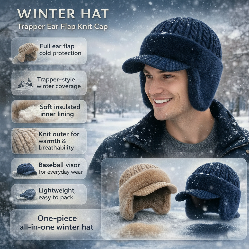 Wintermuts met oorflappen | gebreide trappermuts met klep | herfst en winter-Boutique Moda