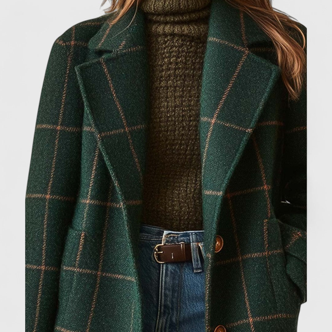 Wintertrenchcoat - Groene damesjas met enkele knoopsluiting-Boutique Moda