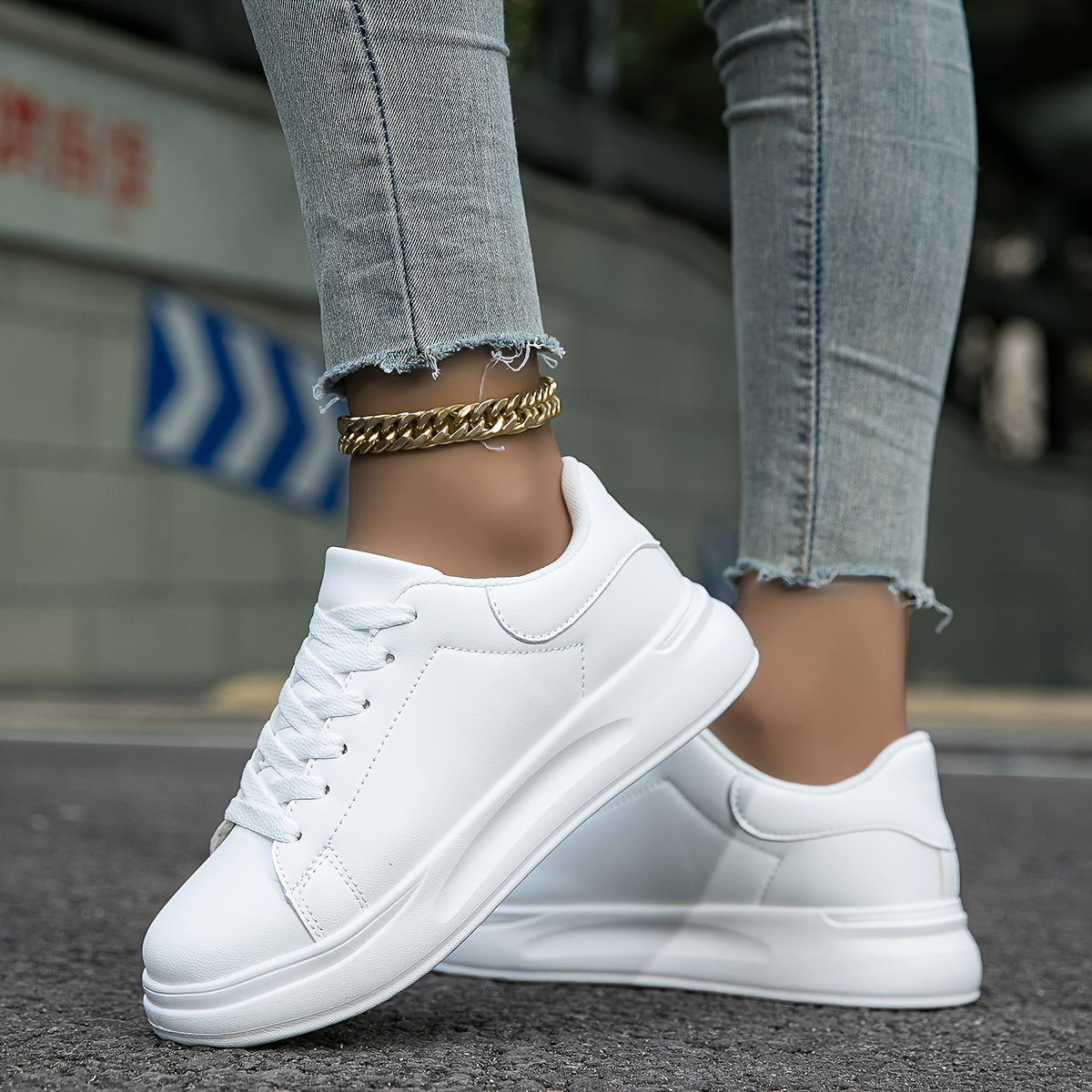 Witte sneakers - Platformsneakers met veters voor dames-Boutique Moda