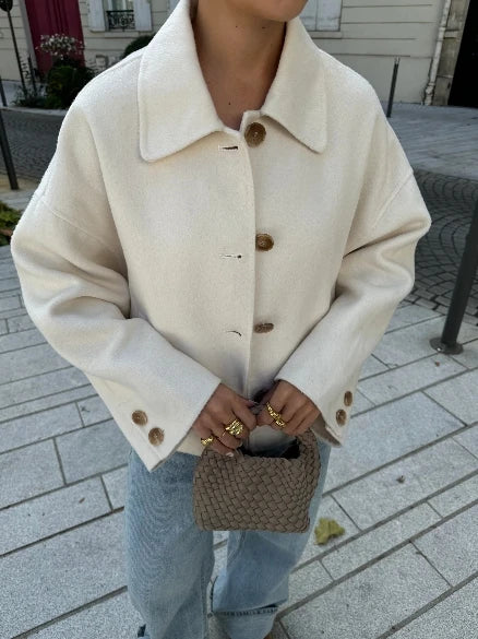 Wollen Jas - Korte Wollen Winterjas met één borst voor dames-Boutique Moda