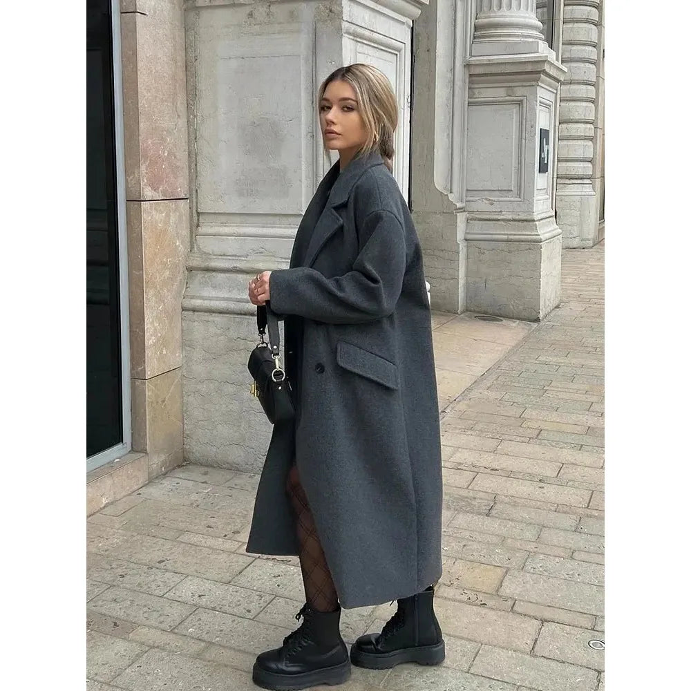 Wollen Trenchcoat - Double Breasted - Oversized - Lange Wollen Jas - Dames Winterjassen & Jacks-Boutique Moda