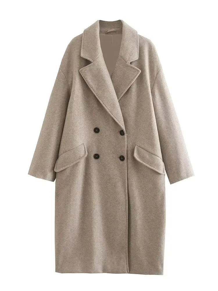 Wollen Trenchcoat - Double Breasted - Oversized - Lange Wollen Jas - Dames Winterjassen & Jacks-Boutique Moda