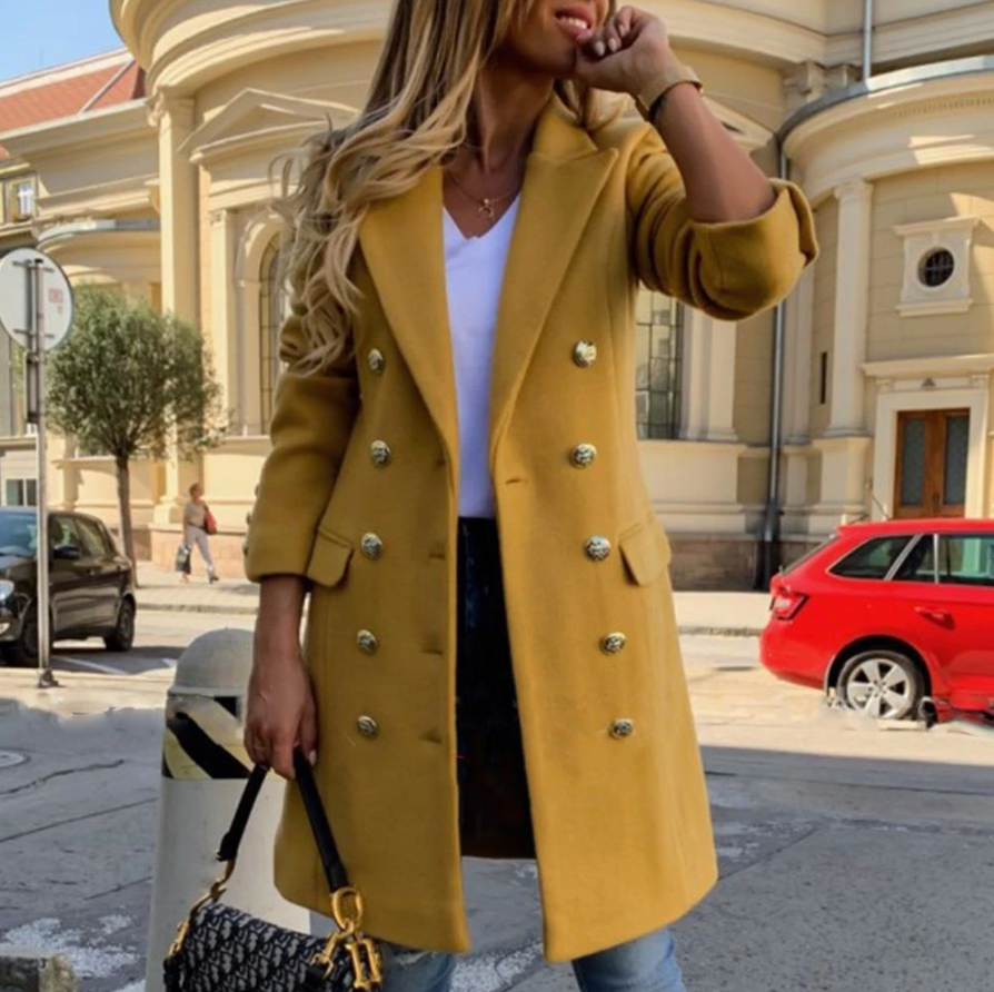 Wollen Trenchcoat - Wollen Damesjas met Dubbele Borst en Halflang Model-Boutique Moda