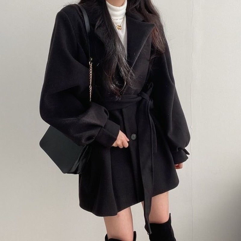Wollen jas | Halflang | Enkelrijks | Wollen trenchcoat | Damesjassen-Boutique Moda