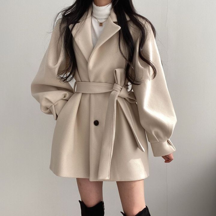 Wollen jas | Halflang | Enkelrijks | Wollen trenchcoat | Damesjassen-Boutique Moda