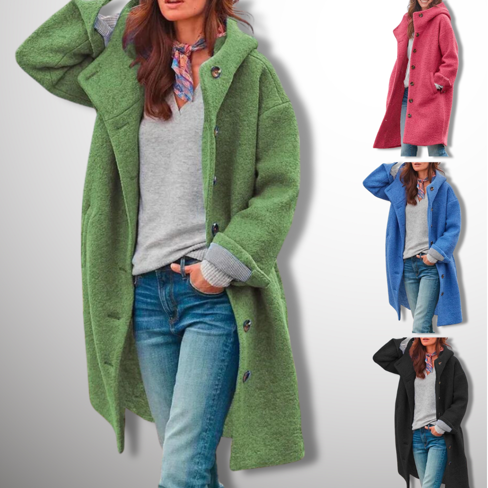 Wollen mantel - Dames winterjas van wol met één borst en capuchon-Boutique Moda