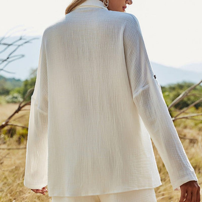 Zomer Co-Ord - Knoopsluiting - Lange mouwen - Set met korte broek en shirt - Set voor dames-Boutique Moda