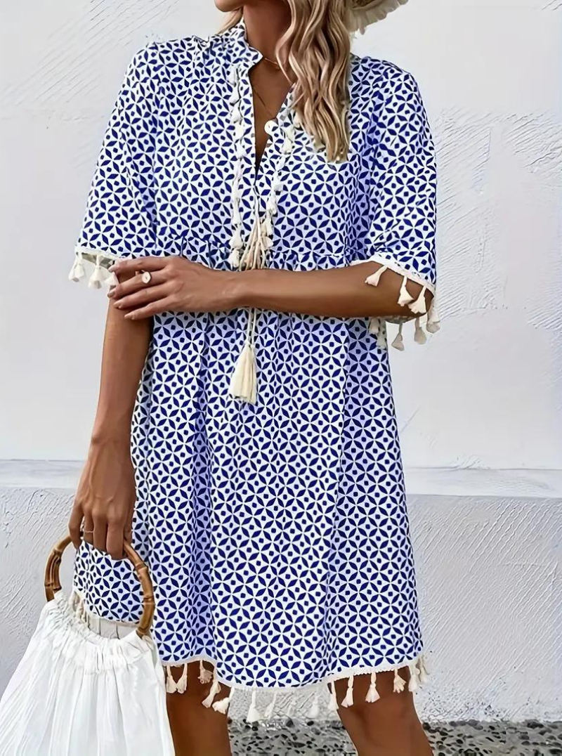 Zomerjurk - Halve Mouw - Kwastje - Korte Jurk - Los model-Boutique Moda