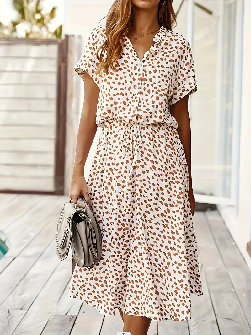 Zomerjurk - Korte Mouw - Ceintuur - Midi-jurk - Zondress-Boutique Moda