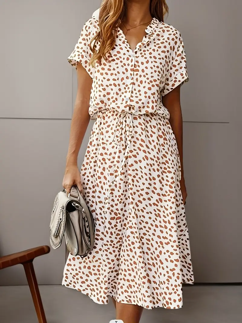 Zomerjurk - Korte Mouw - Ceintuur - Midi-jurk - Zondress-Boutique Moda