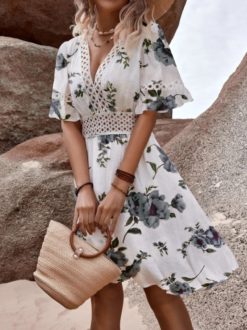 Zomerjurk, Korte Mouw, Kant, Korte Jurk, Zonnejurk-Boutique Moda