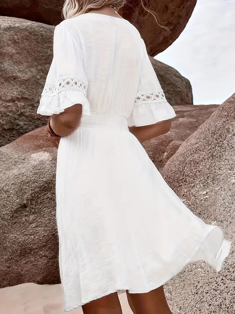 Zomerjurk, Korte Mouw, Kant, Korte Jurk, Zonnejurk-Boutique Moda