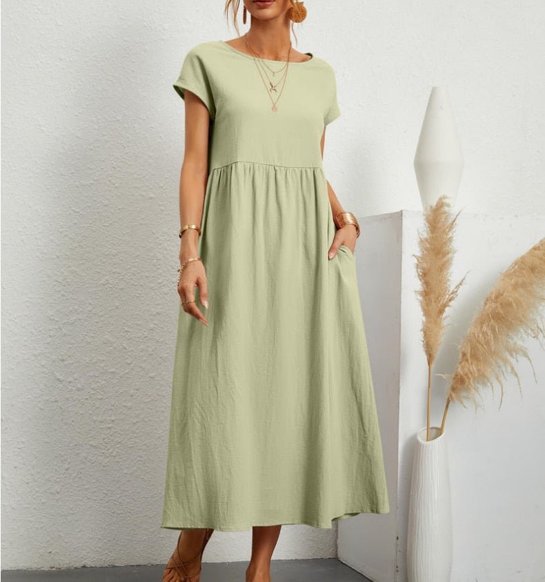 Zomerjurk - Korte mouwen - Losse pasvorm - Lange jurk - Maxi-jurk-Boutique Moda