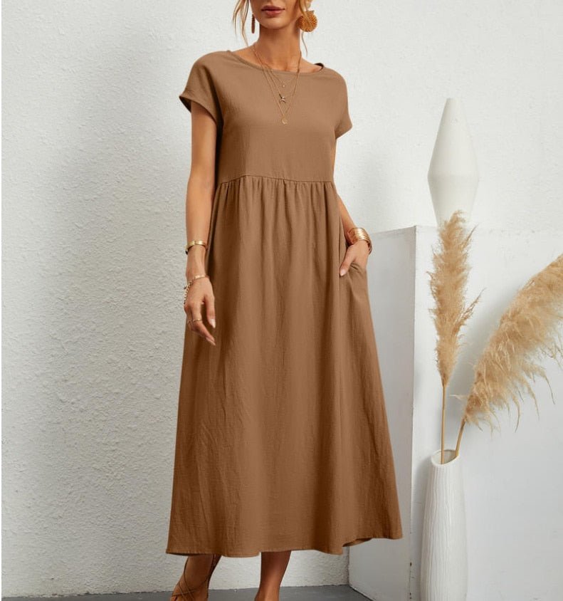 Zomerjurk - Korte mouwen - Losse pasvorm - Lange jurk - Maxi-jurk-Boutique Moda