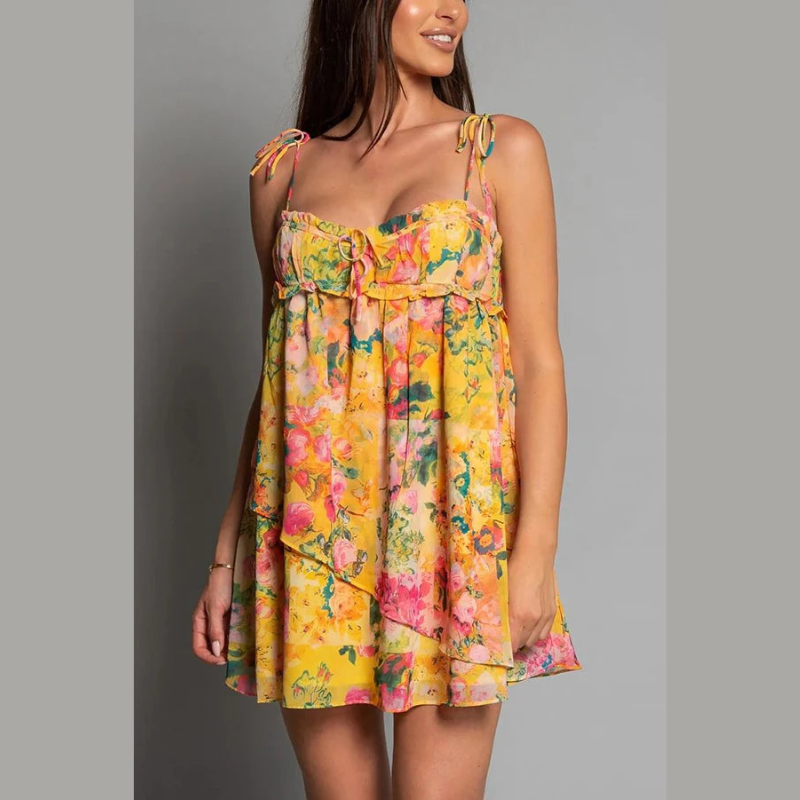 Zomerjurk - Spaghettibandjes - Los model - Bloemenjurk - Mini-jurkje-Boutique Moda