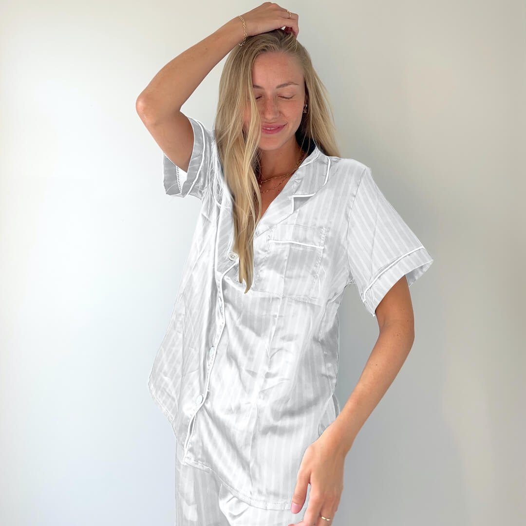 Zomerpyjama Dames | Satijn Streepdessin | Korte Mouw Short-Boutique Moda