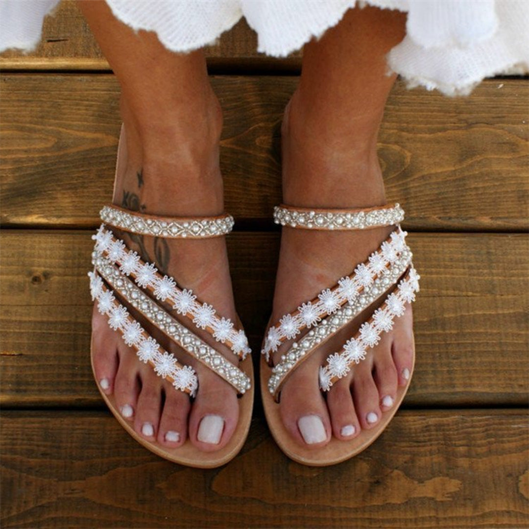 Zomersandalen - Witte boho-instapsandalen voor dames-Boutique Moda