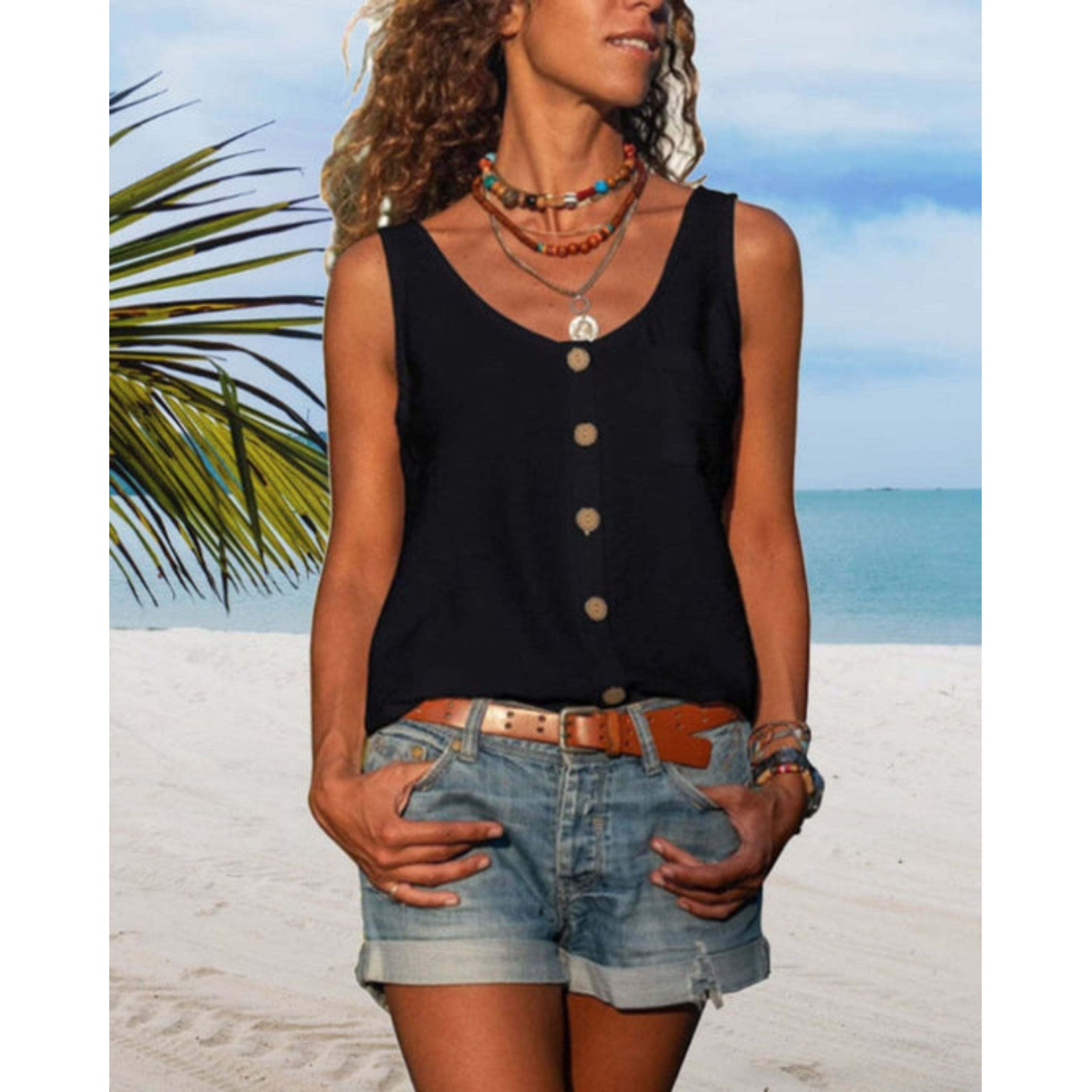 Zomerse top | Knoopsluiting | Los model | Mouwloze top | Dameskleding-Boutique Moda