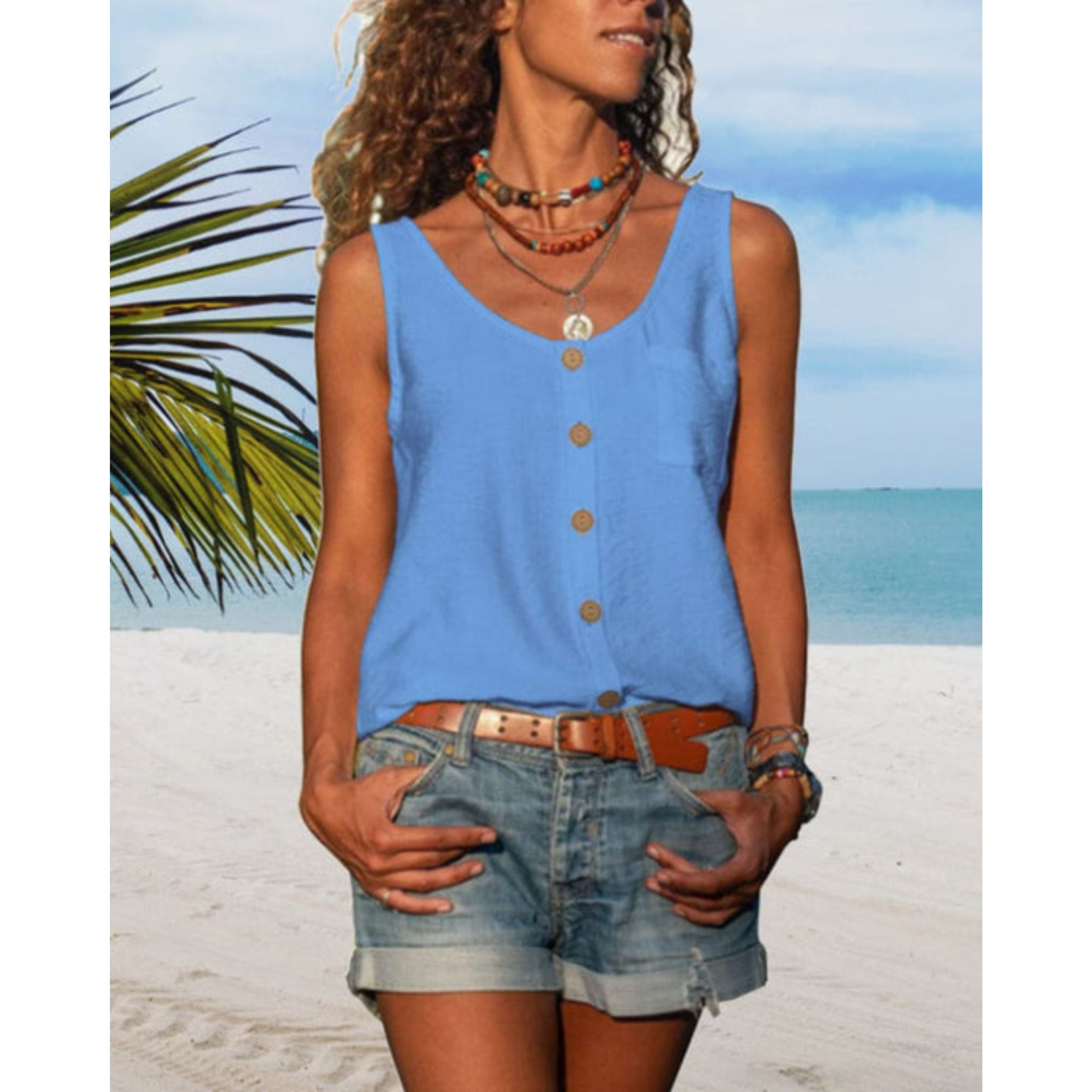Zomerse top | Knoopsluiting | Los model | Mouwloze top | Dameskleding-Boutique Moda