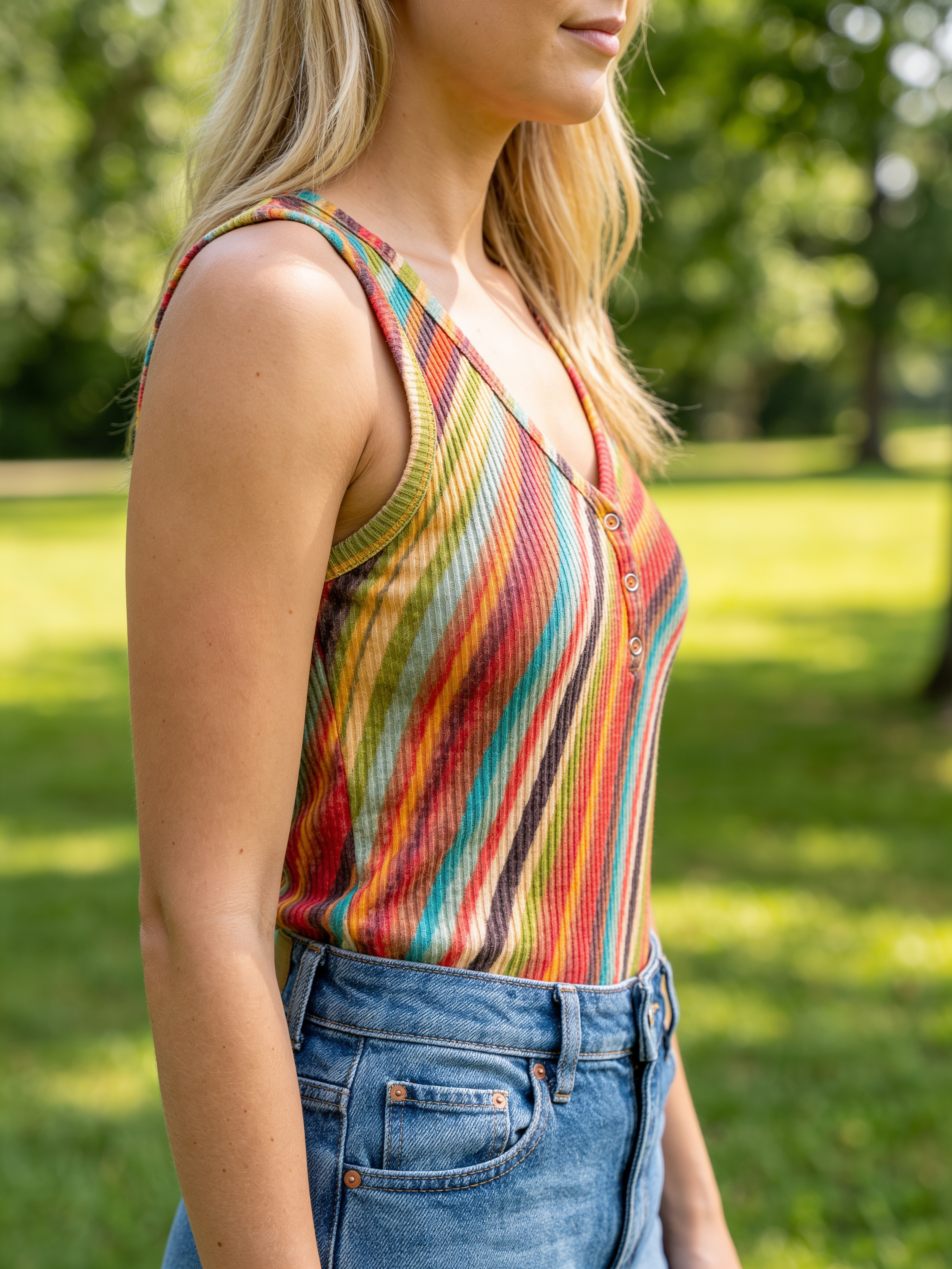 Zomertop - geribde kleurrijke gestreepte damestop-Boutique Moda