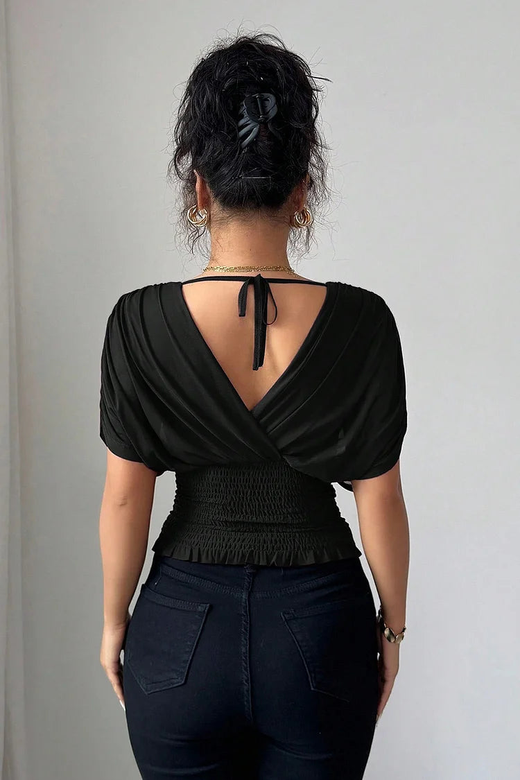 Elegante V-hals top met drape mouwen