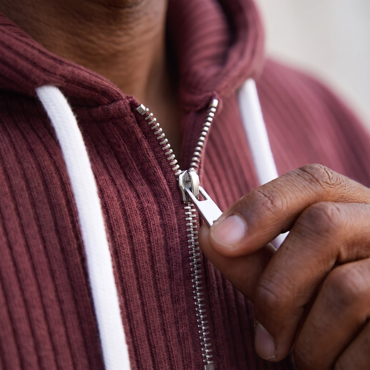 Geribde Half Zip Hoodie Heren | Witte Koorden | 6 Kleuren