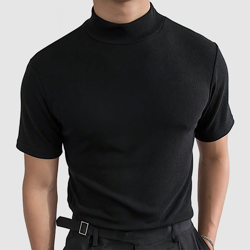 Daan stretch katoenen heren T-shirt zwart met opstaande col