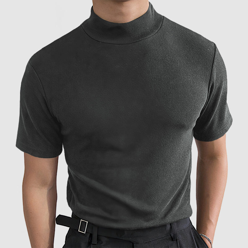 Daan stretch katoenen heren T-shirt grijs met opstaande col