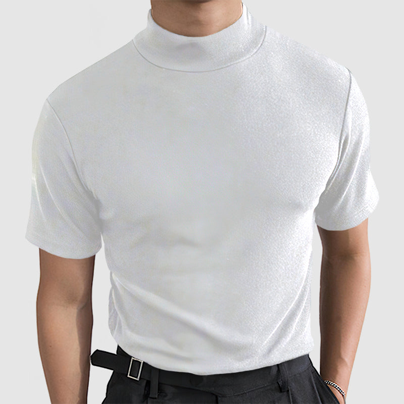 Daan stretch katoenen heren T-shirt wit met opstaande col