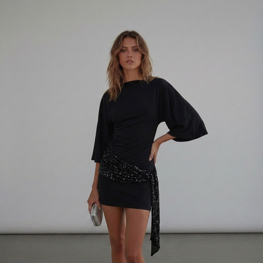 Feestjurk Dames | Mini | Paillettensjerp | Open Rug-Boutique Moda