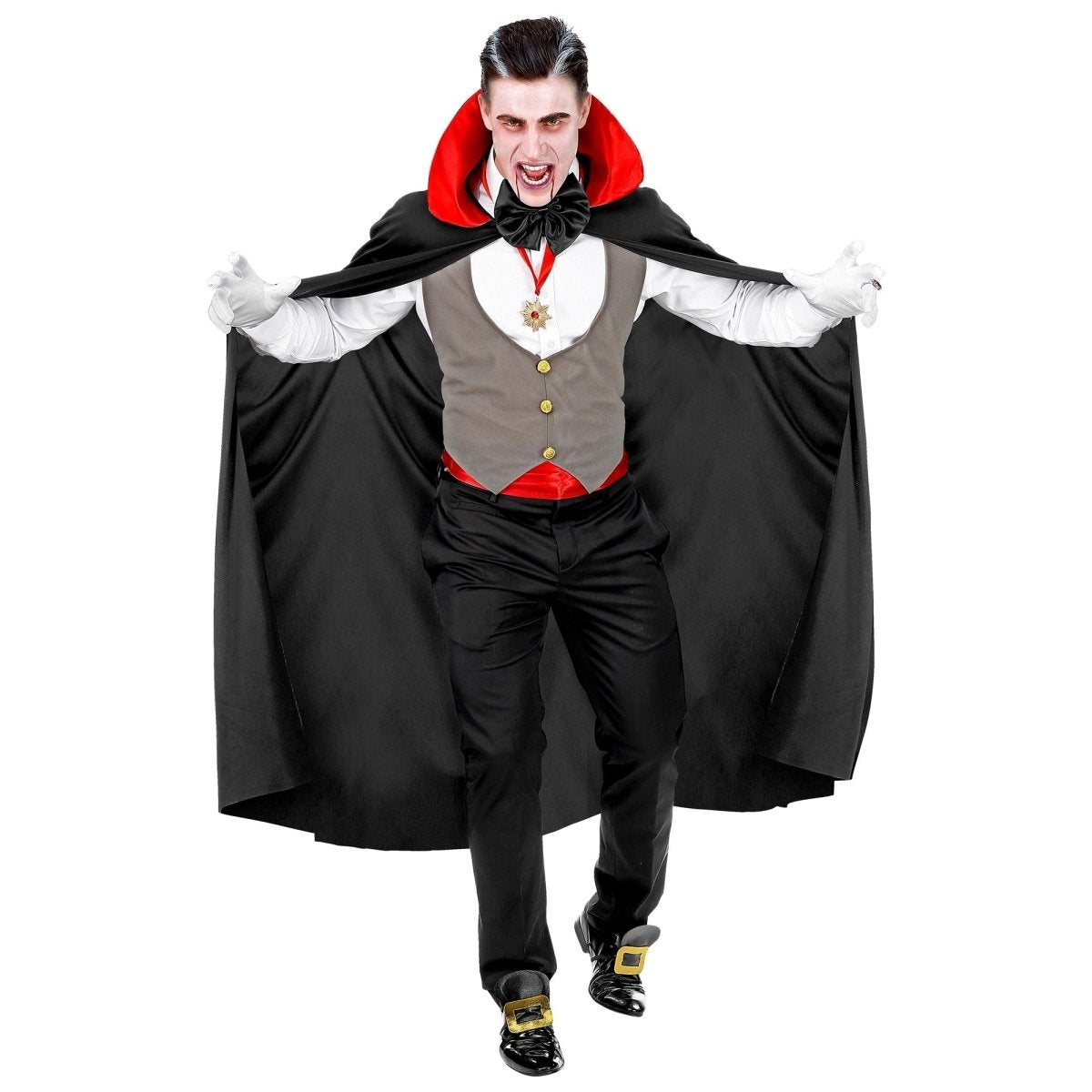 Vampier Kostuum Grijs | Gilet | Buikband | Cape | Strik