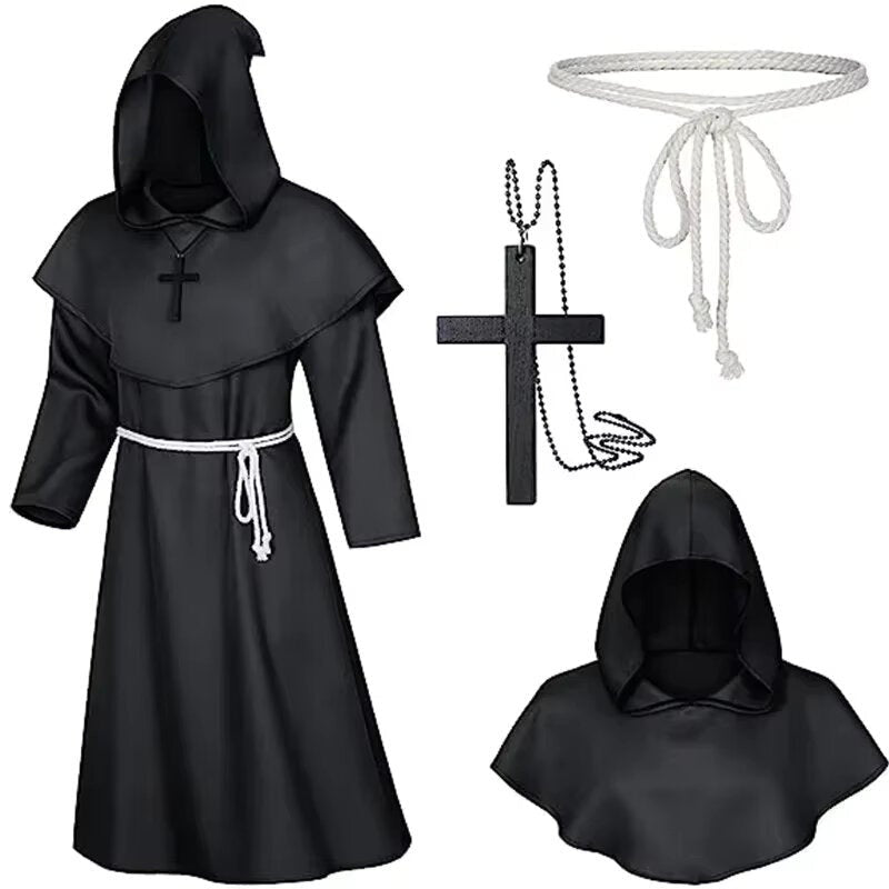 Monnik Kostuum Heren | Pij | Capuchon | Houten Kruis | Koord