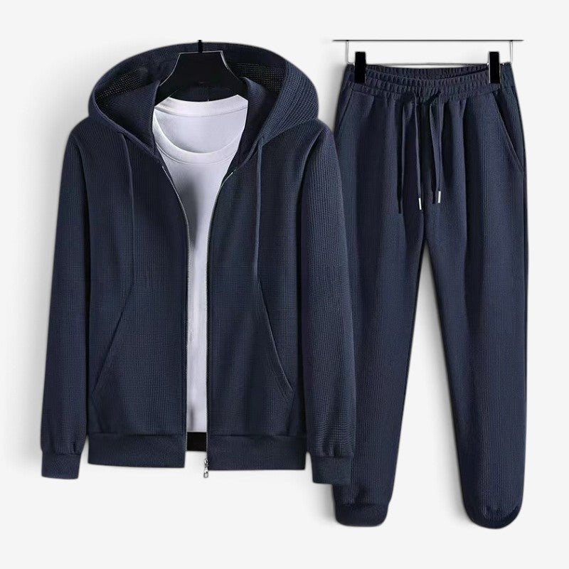 Wafelstructuur Joggingpak Heren | Hoodie met Rits | Tot 6XL